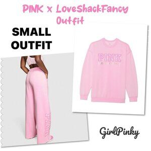 PINK x LoveShackFancy Sweatpants & Crew Sweatshirt PINK LOLLIPOP IN SIZE SMALL